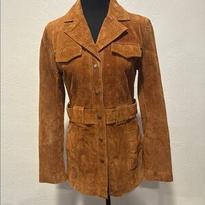 Forever 21 Brown Leather Jacket with Belted Waist and Lapel Collar